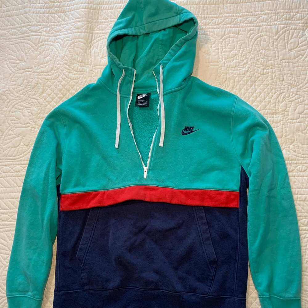 Nike Men's Teal, Red, and Navy Hoodie